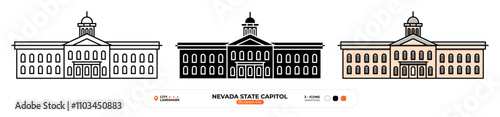 Nevada State Capitol Line Icon. US Carson City, Capital Color Symbol, Silhouette, Editable Stroke.