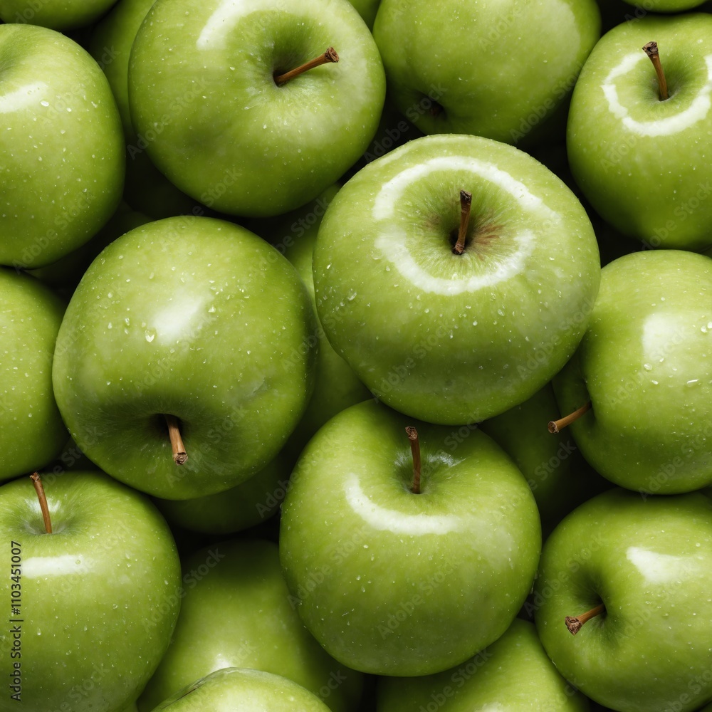 Pile of fresh green apples with water droplets Pile of fresh green apples with water droplets