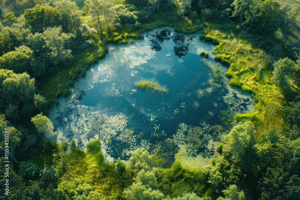Green forest and lake, drone photo, ecology and care for the environment, photo wallpaper Green forest and lake, drone photo, ecology and care for the environment, photo wallpaper