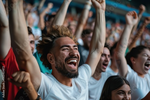 Passionate sports crowd cheering in excitement for their team