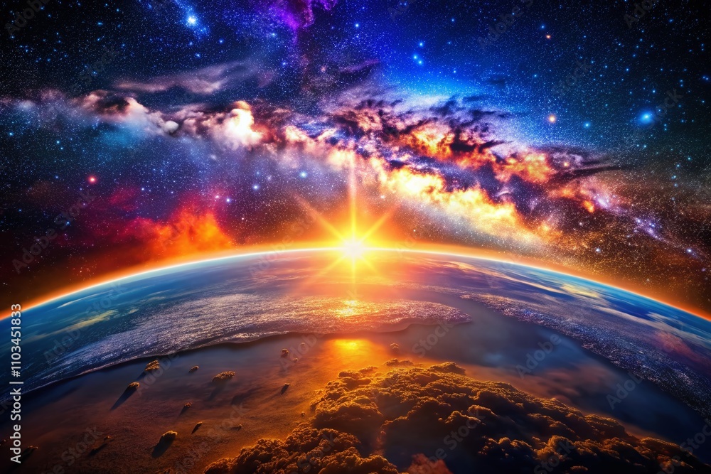 Captivating Night Photography of Planet Earth Against a Stunning Space Sunset, Showcasing the Contrast of Colors and the Beauty of Our Planet in the Vast Universe Captivating Night Photography of Planet Earth Against a Stunning Space Sunset, Showcasing the Contrast of Colors and the Beauty of Our Planet in the Vast Universe