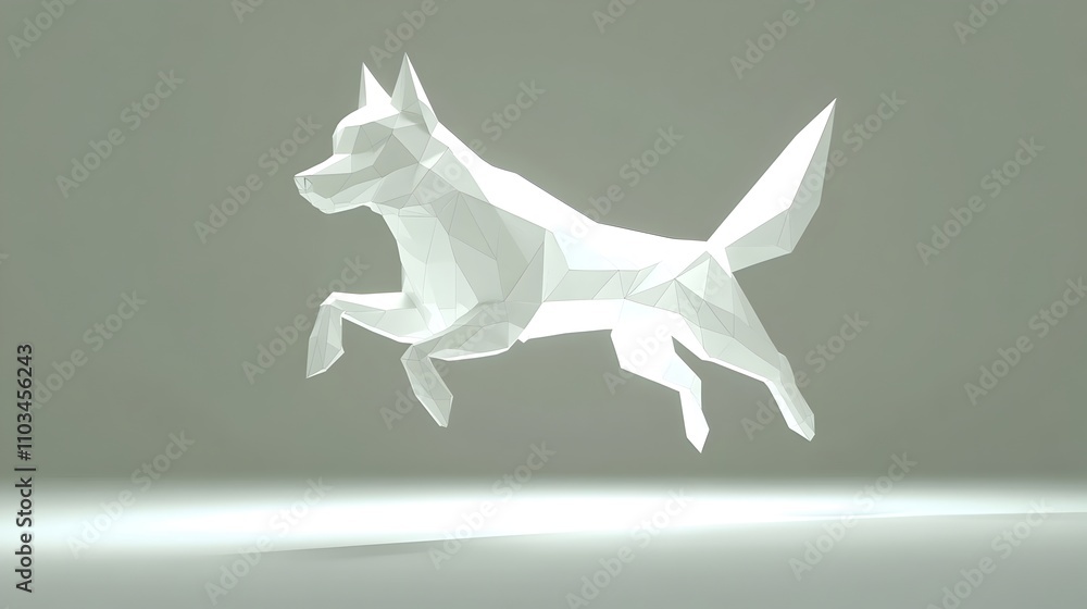 Fototapeta premium Ghostly 3D Minimalist Dog Levitating in Tranquil Monochrome Atmosphere