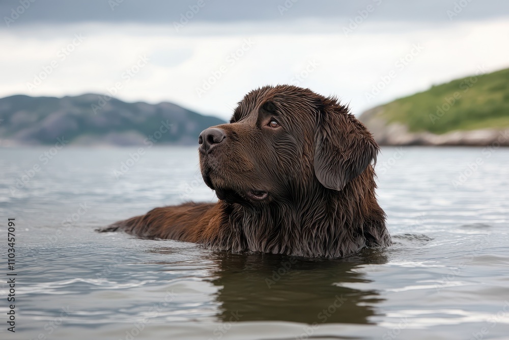 Newfoundland Swimming in a Lake Newfoundland Swimming in a Lake