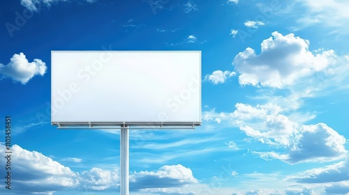 Outdoor billboard against a bright blue sky with clear space for marketing content, offering perfect placement for advertisements. Clipping path for easy use. photo