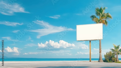 Outdoor billboard against a bright blue sky with clear space for marketing content, offering perfect placement for advertisements. Clipping path for easy use. photo