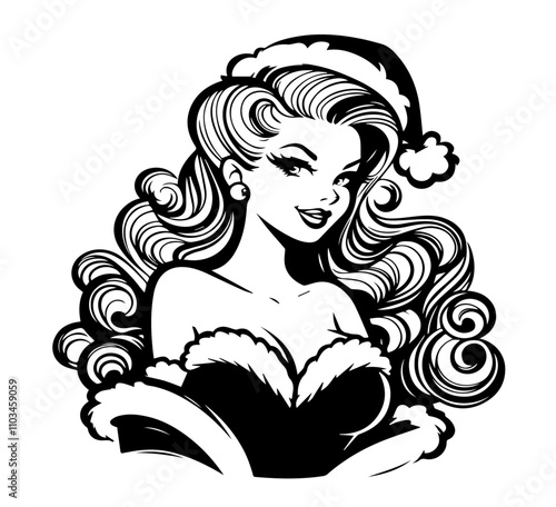 sexy holiday santa pin-up girl artwork – black vector