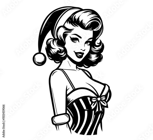 sexy holiday santa pin-up girl artwork – black vector