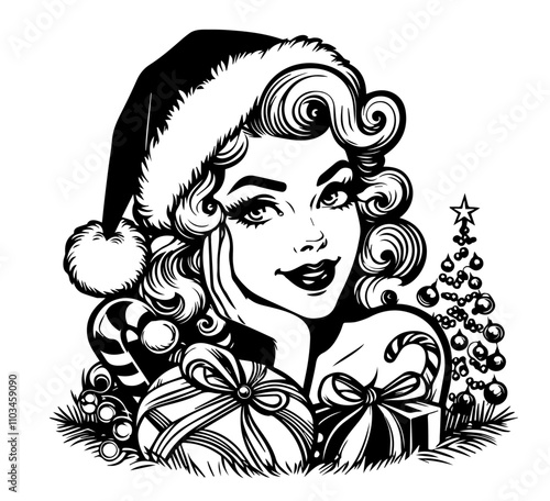 sexy holiday santa pin-up girl artwork – black vector