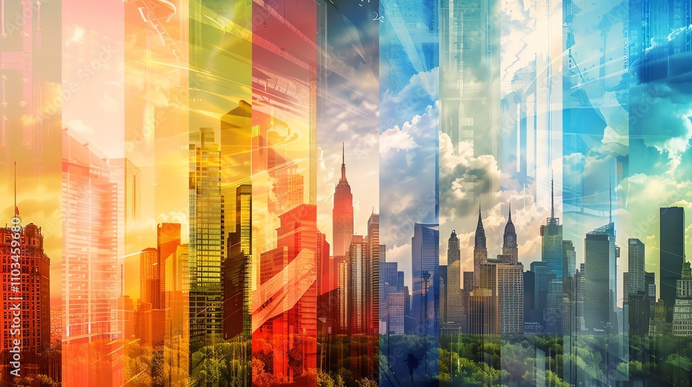A layered image of a city skyline. A layered image of a city skyline.