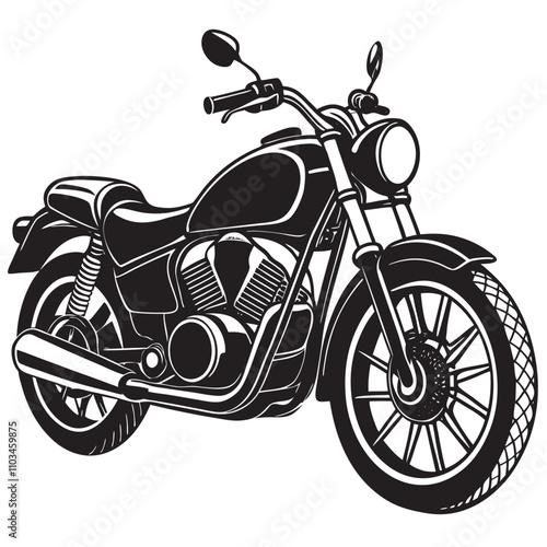 A black silhouette motor cycle on road on a isoleted white background