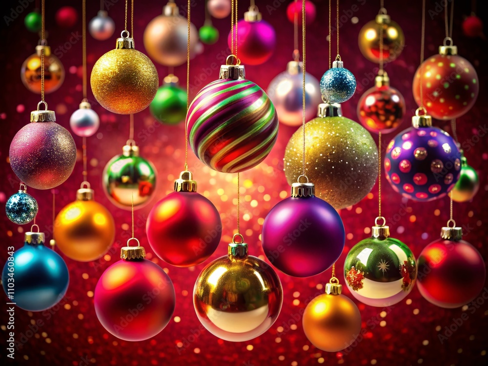 Captivating Suspended Christmas Ornaments Against a Vibrant Red Background Perfect for Holiday Themes and Celebrations Captivating Suspended Christmas Ornaments Against a Vibrant Red Background Perfect for Holiday Themes and Celebrations
