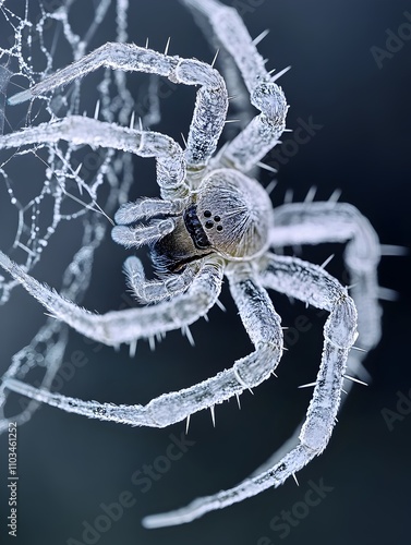 Ethereal Crystal Like Spider Meticulously Weaving Delicate Ice Inspired Web photo