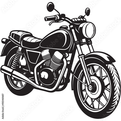 A black silhouette motor cycle on road on a isoleted white background