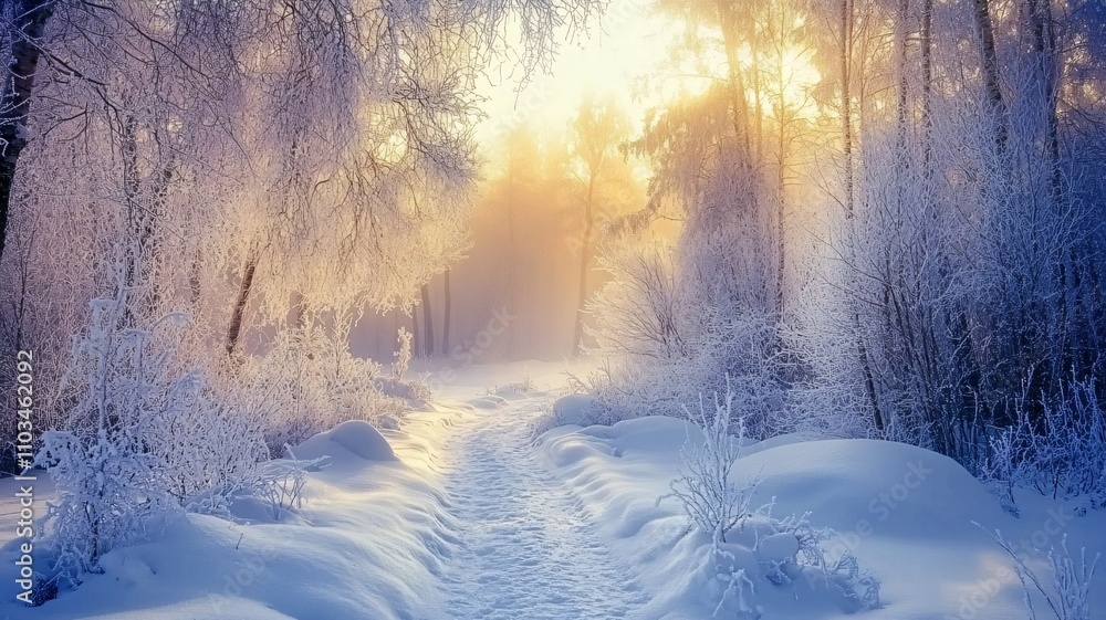 Winter Sunrise in Snowy Forest Winter Sunrise in Snowy Forest