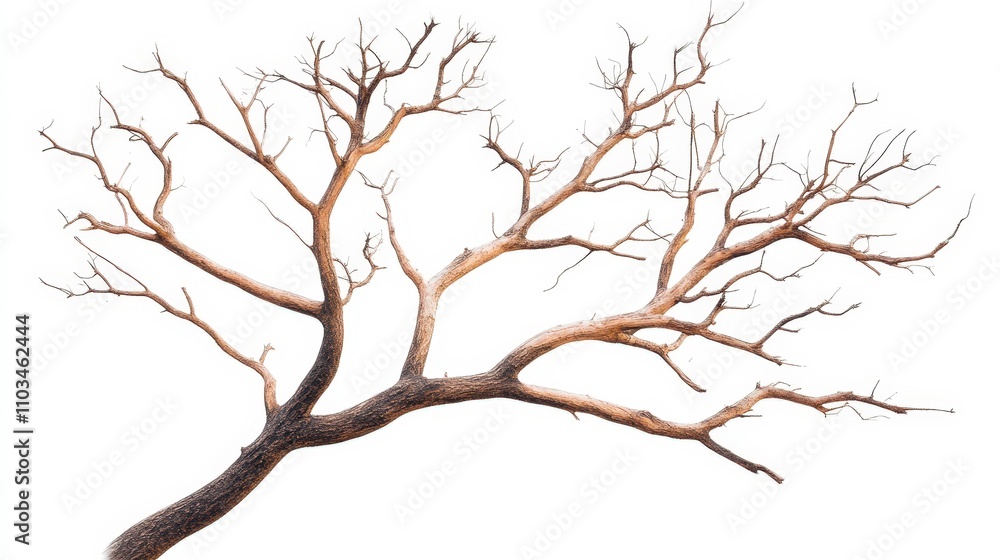A stark, bare tree with intricate branches against a white background creates a striking visual, Ideal for themes of solitude, resilience, and nature's beauty in design projects or articles, A stark, bare tree with intricate branches against a white background creates a striking visual, Ideal for themes of solitude, resilience, and nature's beauty in design projects or articles,
