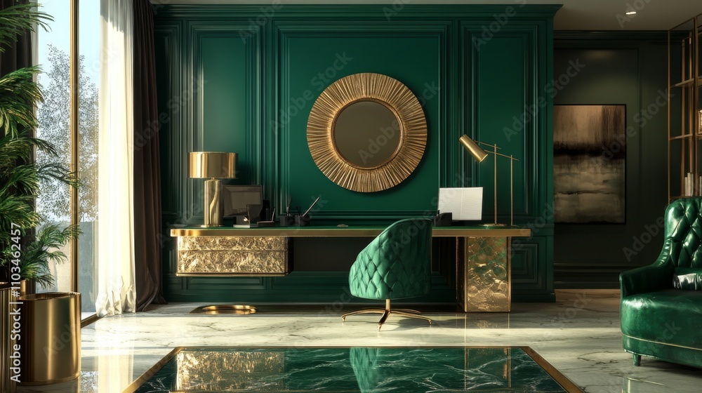 Emerald Green & Gold Luxury Office Design Emerald Green & Gold Luxury Office Design