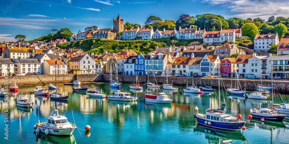 Obraz premium Captivating Views of Saint Peter Port, Guernsey: A Stunning Documentary Photography Exploration of Coastal Charm, Historic Architecture, and Lush Landscapes