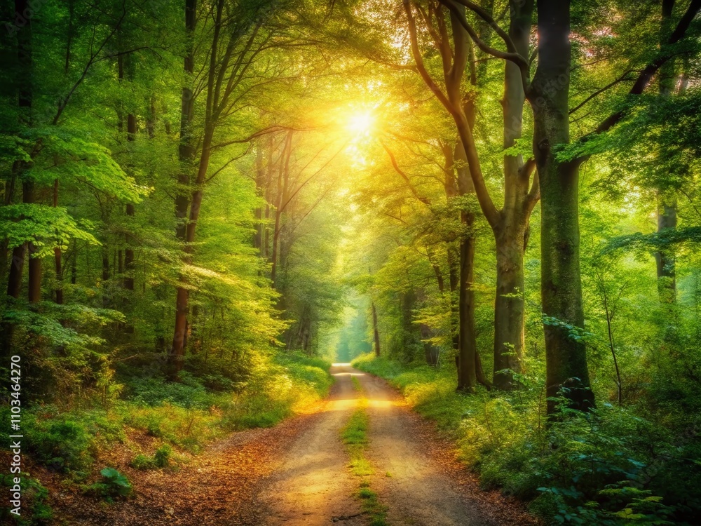 Obraz premium Captivating Vintage Style Photography of a Serene Dirt Path in a Lush Green Forest Evoking a Sense of Adventure and Tranquility Amidst Nature's Beauty