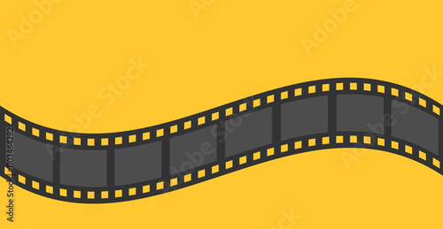 Film strip in perspective. Cinema Movie festival. Advertisement, flyer, poser, invitation, banner frame template. Wave shape ribbon. Design element. Flat design. Yellow background. Isolated. Vector
