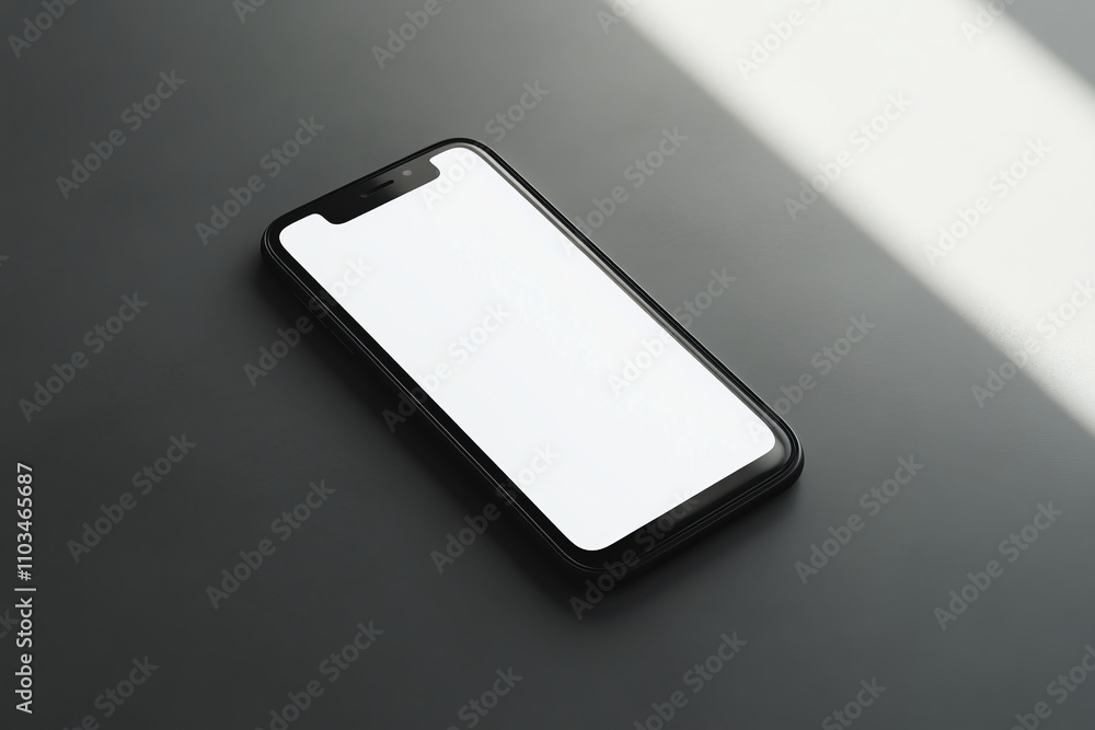 Elegant Black Smartphone Mockup on Dark Surface - High-Quality Blank Screen Display for Design Presentation Elegant Black Smartphone Mockup on Dark Surface - High-Quality Blank Screen Display for Design Presentation