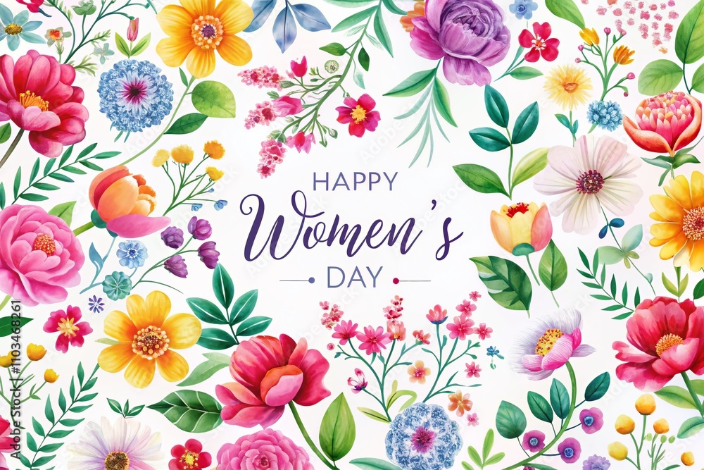 Obraz premium Celebrate International Women’s Day with a Beautiful Holiday Pattern Featuring Floral Elements and Inspirational Quotes on a White Background with Space for Custom Text