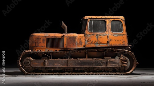 Vintage snowcat with rusted and weathered features on display photo