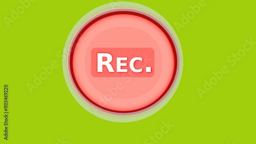 Animated pulsating icon with the words rec, recording in progress. On isolated green background. Video looped, loop.
