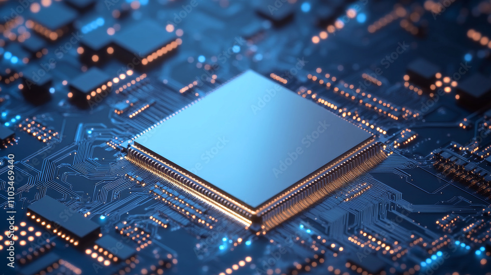 Abstract digital circuit board in blue. Cyber background. Futuristic microchip processor concept. Artificial intelligence web banner. 3D illustration blue technology vector illustration. Abstract digital circuit board in blue. Cyber background. Futuristic microchip processor concept. Artificial intelligence web banner. 3D illustration blue technology vector illustration.