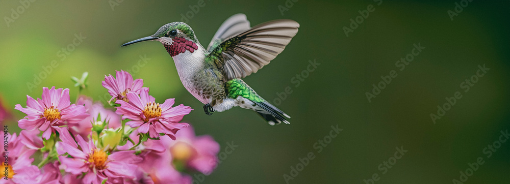 Enchanting Close-Up: Hummingbird Pollinating Flower in Nature's Gentle Radiance Enchanting Close-Up: Hummingbird Pollinating Flower in Nature's Gentle Radiance