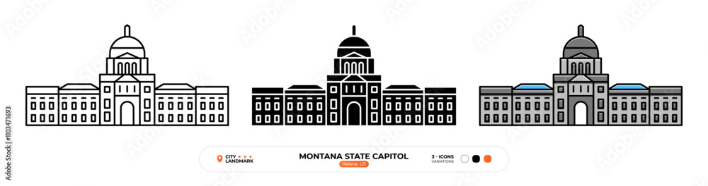 Montana State Capitol Line Icon. US Helena, Capital Color Symbol, Silhouette, Editable Stroke. Montana State Capitol Line Icon. US Helena, Capital Color Symbol, Silhouette, Editable Stroke.