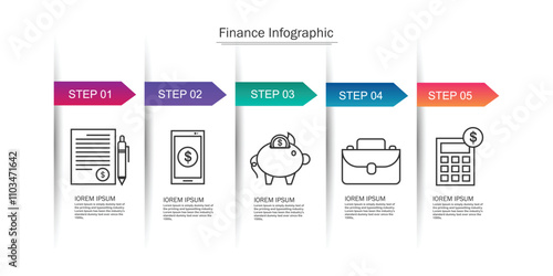 Finance Related Infographic Design Template with Icons and 5 Options or Steps