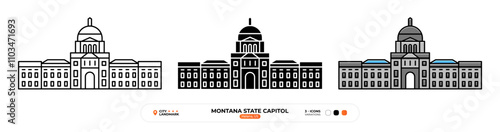 Montana State Capitol Line Icon. US Helena, Capital Color Symbol, Silhouette, Editable Stroke.