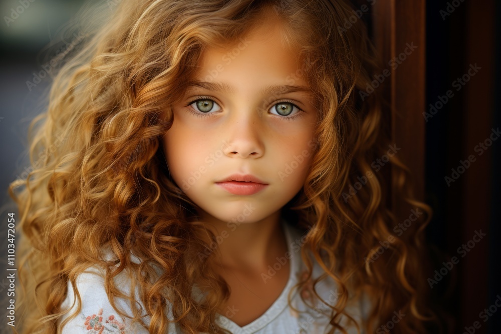 Portrait of a beautiful little girl with long curly hair. Close-up. Portrait of a beautiful little girl with long curly hair. Close-up.
