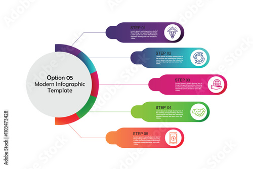 Circular layout diagram with 5 list of steps, circular layout diagram infographic element template