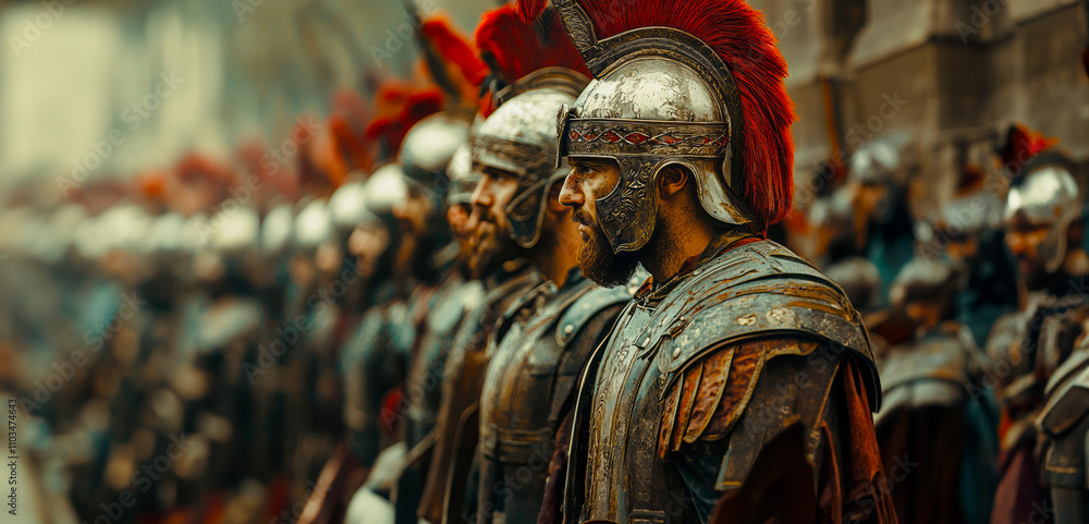 Fototapeta premium Achaemenid Warriors: A Cinematic Close-Up Perspective of Ancient Persian Soldiers