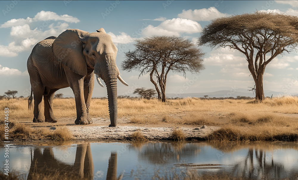 Fototapeta premium elephant at a watering hole