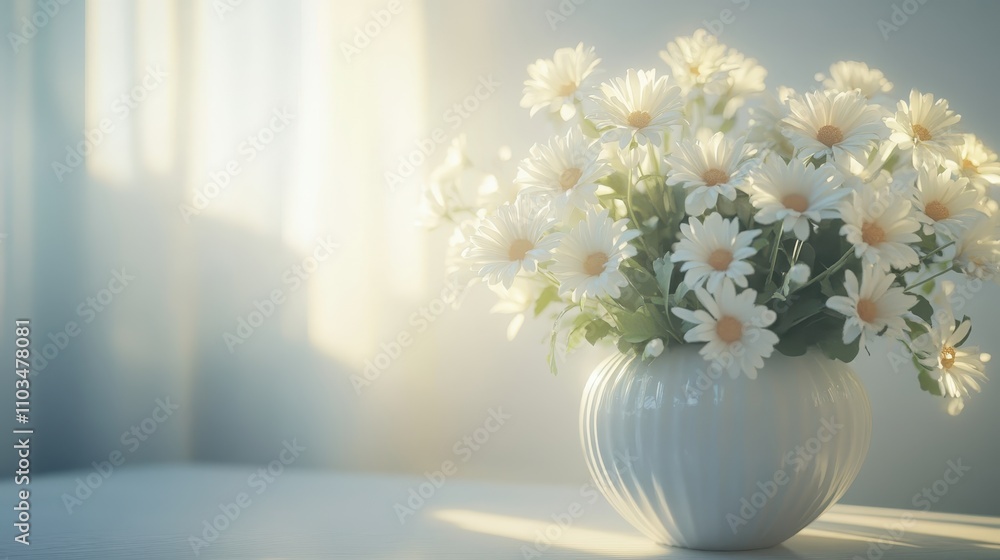 A decorative vase with blooming chrysanthemums. A decorative vase with blooming chrysanthemums.