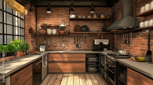 Wallpaper Mural Industrial Chic Kitchen Design with Brick Walls Torontodigital.ca