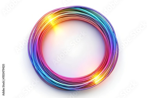 Round frame made of dynamic neon curved lines for technology concepts on white background