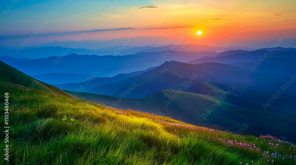 Obraz premium Mountains during sunset. Beautiful natural landscape in summer.