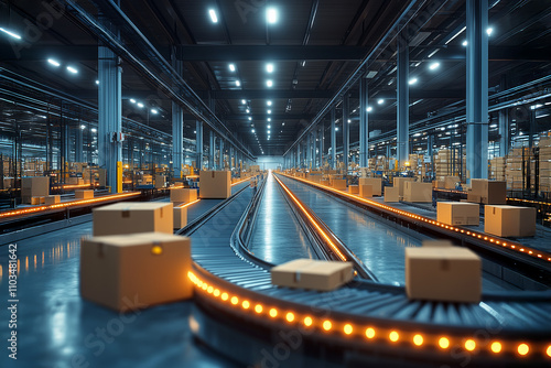 Modern automated logistics hub for sorting and delivering packages photo