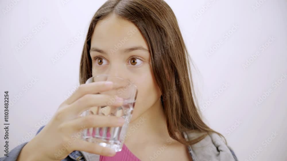 Caucasian teenage girl with glass of water Caucasian teenage girl with glass of water