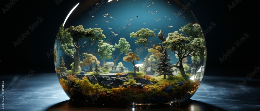 Enchanting Glass Terrarium with Lush Greenery and Scenic Landscape Enchanting Glass Terrarium with Lush Greenery and Scenic Landscape