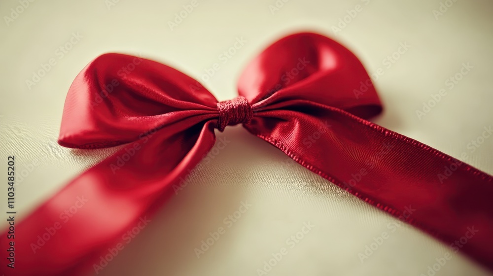 A red silk ribbon tied into a heart-shaped bow. A red silk ribbon tied into a heart-shaped bow.