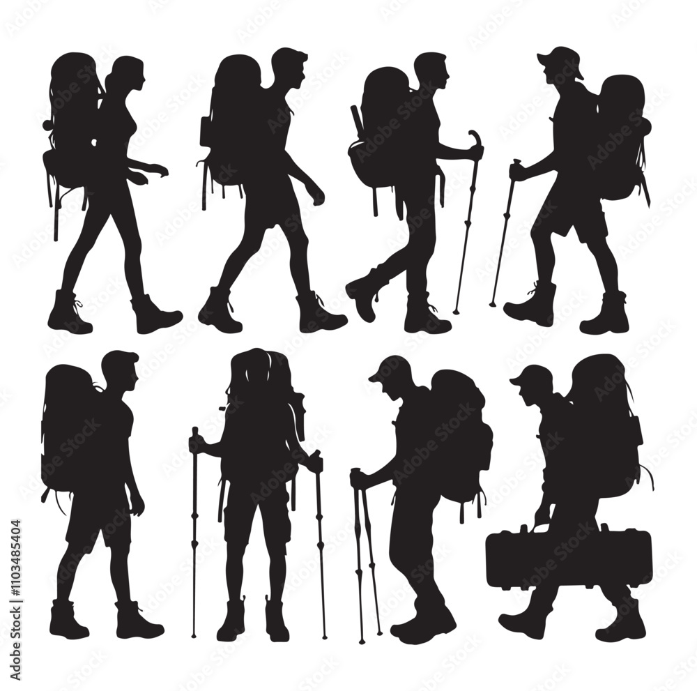 Obraz premium Male and female hiker set vector illustration