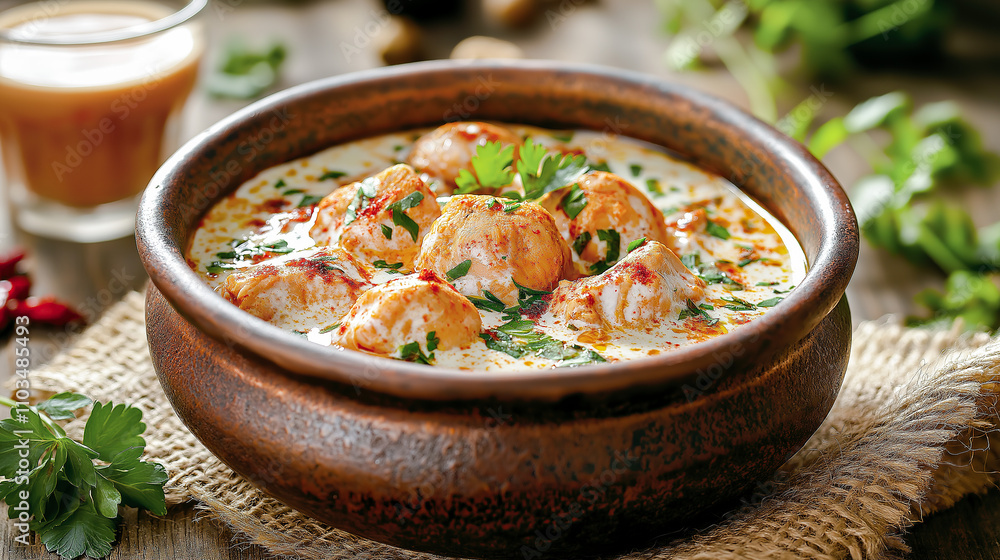 Cozy Butter Chicken in a Rustic Ceramic Bowl with Spiced Chai for Homestyle Dining Experiences Cozy Butter Chicken in a Rustic Ceramic Bowl with Spiced Chai for Homestyle Dining Experiences