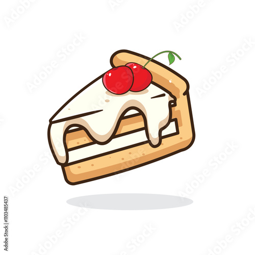 Vector illustration of slice vanilla cake with sweet cherry