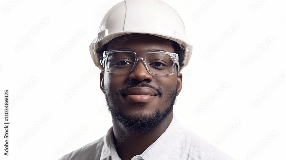 Professional Construction Worker Smiling with Safety Gear and Helmet Professional Construction Worker Smiling with Safety Gear and Helmet