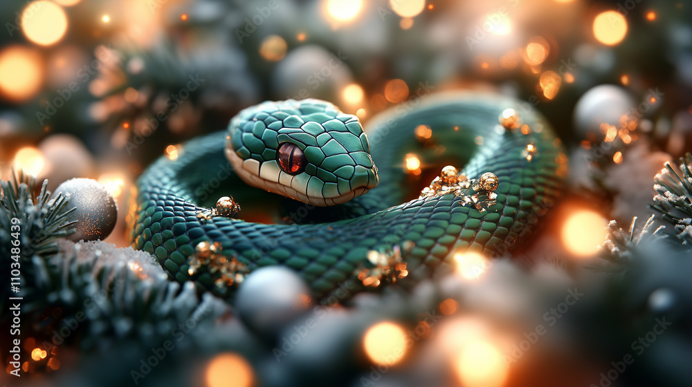 A kind green snake curled into the shape of A kind green snake curled into the shape of