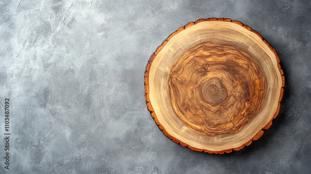 Rustic Olive Wood Cutting Board on Grey Background